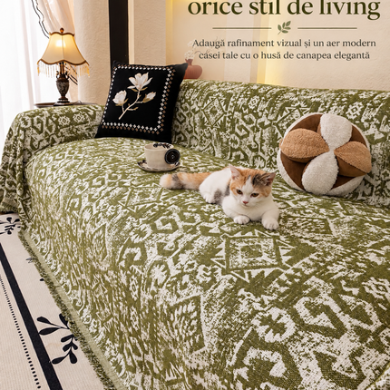 Husă pentru canapea cu model geometric, verde olive, 180 × 260 cm, Cod: PRMV2