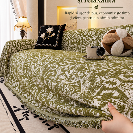 Husă pentru canapea cu model geometric, verde olive, 180 × 260 cm, Cod: PRMV2