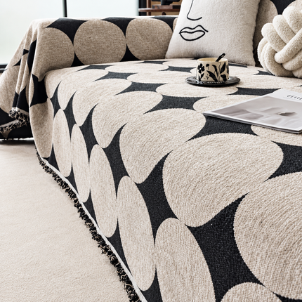 Husă pentru canapea, model cu cercuri, crem și negru, 180 × 300 cm, Cod: PRMV3