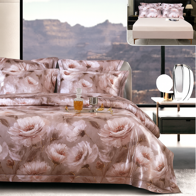Lenjerie Luxury din Satin, 6 piese, cearșaf cu elastic, Cod: SLXP3