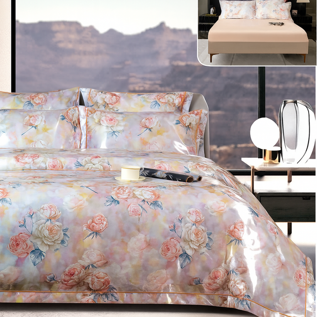 Lenjerie Luxury din Satin, 6 piese, cearșaf cu elastic, Cod: SLXP7
