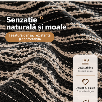 Husă decorativă pentru canapea din chenille, model cu dungi, negru și bej, 180 × 260 cm, Cod: PRMV9