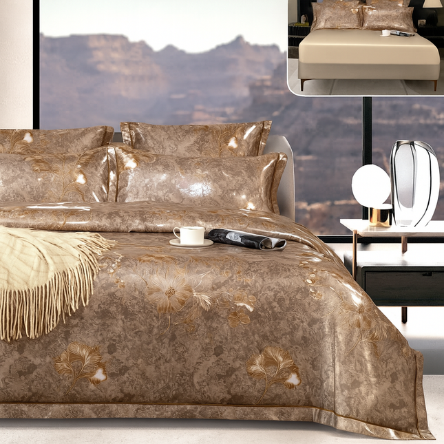Lenjerie Luxury din Satin, 6 piese, cearșaf cu elastic, Cod: SLXP6