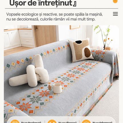 Husă decorativă pentru canapea din chenille, model geometric multicolor, 180 × 300 cm, Cod: PRMV14