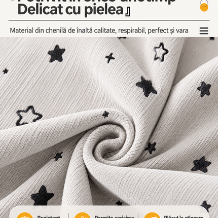 Husă decorativă pentru canapea din chenille, model cu steluțe, alb-negru, 180 × 300 cm, Cod: PRMV11