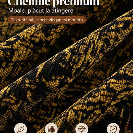 Husă pentru canapea din chenille, negru cu auriu, 180 × 260 cm, Cod: PRMV17