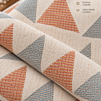 Husă pentru canapea din chenille, model geometric, crem cu portocaliu și gri, 180 × 260 cm, Cod: PRMV19