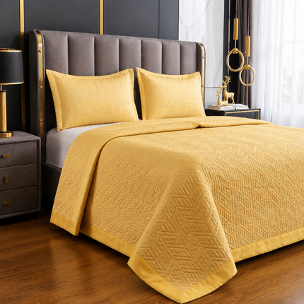 Cuvertură de Pat tip Saten Matlasată — Set 3 Piese, 200x230 cm, Cod: SAT001