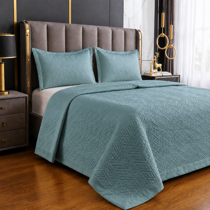 Cuvertură de Pat tip Saten Matlasată — Set 3 Piese, 200x230 cm, Cod: SAT004