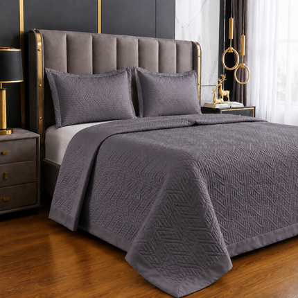 Cuvertură de Pat tip Saten Matlasată — Set 3 Piese, 200x230 cm, Cod: SAT008