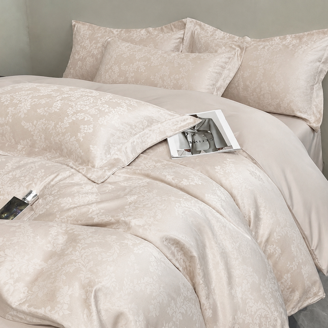 Set lenjerie de Lux jacquard, 6 piese, pat 2 persoane,cearșaf cu elastic, Cod: JQY34
