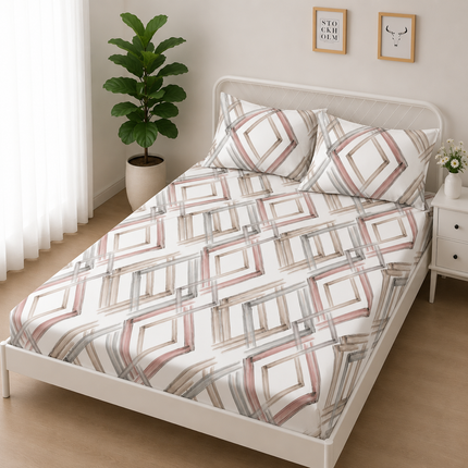 Husă de pat cu elastic din Bumbac Finet + 2 Fețe de Pernă, 160x200, Cod: DRS7