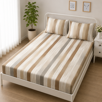 Husă de pat cu elastic din Bumbac Finet + 2 Fețe de Pernă, 160x200, Cod: DRS5