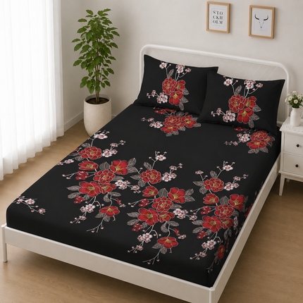 Husă de pat cu elastic din Bumbac Finet + 2 Fețe de Pernă, 160x200, Cod: DRS32