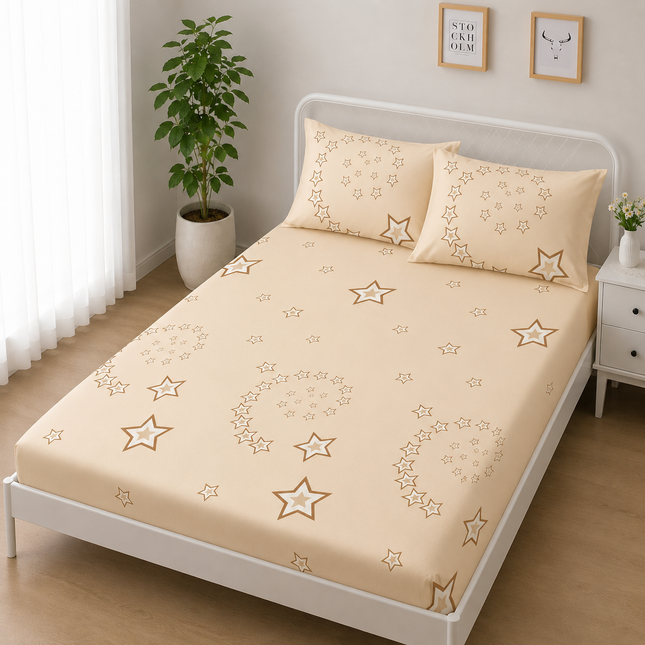 Husă de pat cu elastic din Bumbac Finet + 2 Fețe de Pernă, 160x200, Cod: DRS33