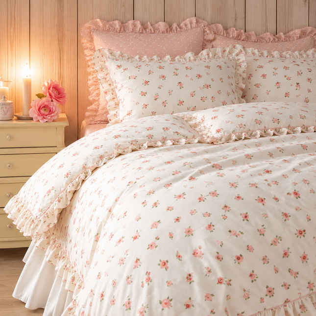 Lenjerie DELUXE din Bumbac fin cu volănașe, 6 piese, Cod: FBP32