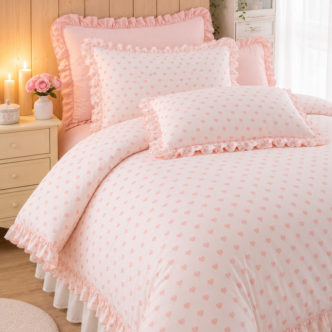 Lenjerie DELUXE din Bumbac fin cu volănașe, 6 piese, Cod: FBP29