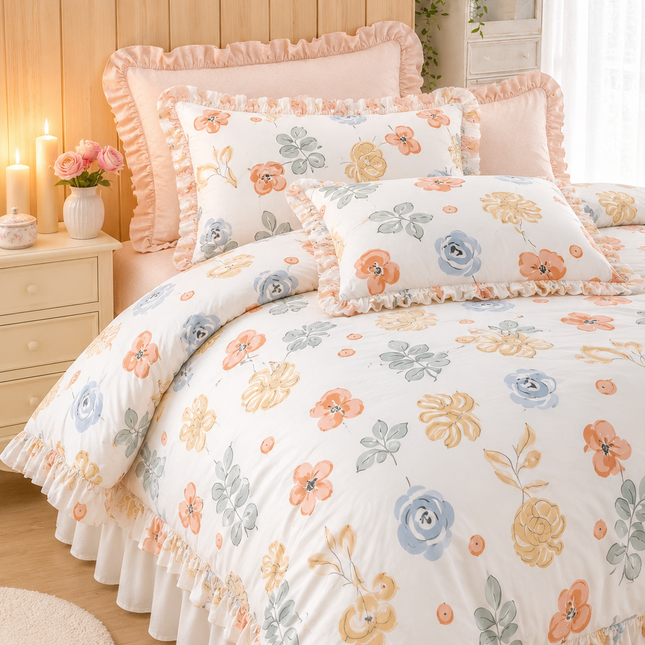 Lenjerie DELUXE din Bumbac fin cu volănașe, 6 piese, Cod: FBP28