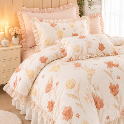 Lenjerie DELUXE din Bumbac fin cu volănașe, 6 piese, Cod: FBP27