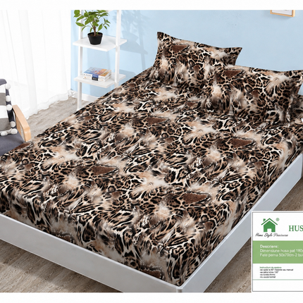 Husă de pat cu elastic din Bumbac Finet + 2 Fețe de Pernă, 160x200, Cod: DRM99