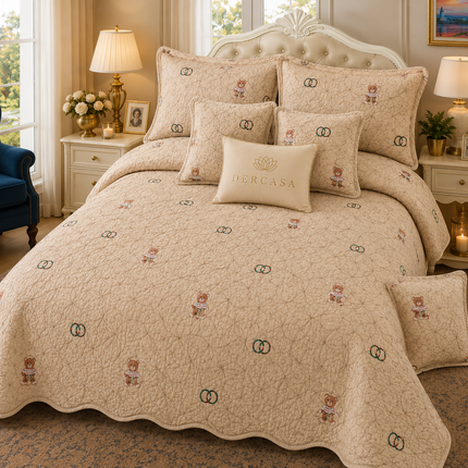 Cuvertură de pat matlasată din bumbac, 5 piese – Eleganță și confort, Cod: CVT1