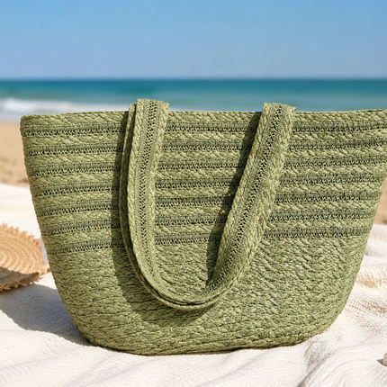 Geantă de plajă împletită Verde Salvie, Cod: GP2