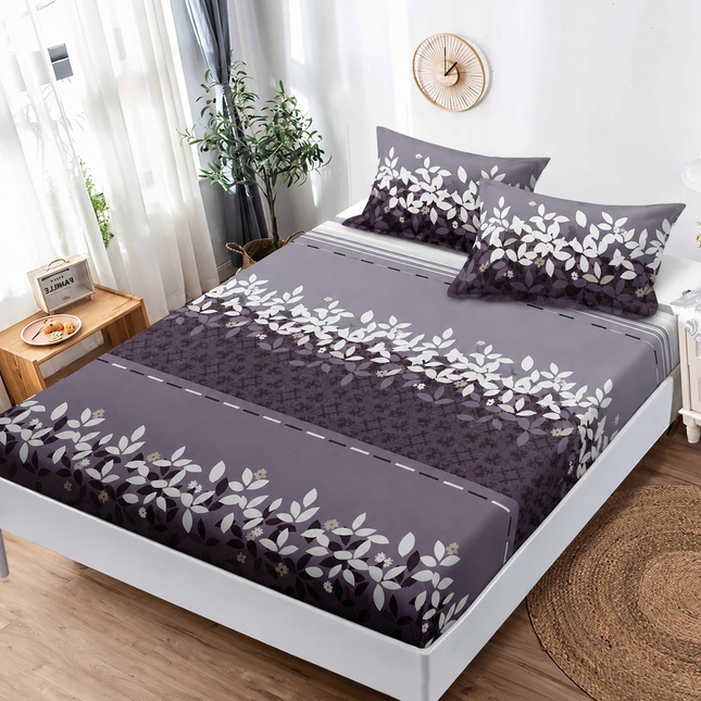 Husă de pat cu elastic din Bumbac Finet + 2 Fețe de Pernă, 180x200, Cod: DRS818