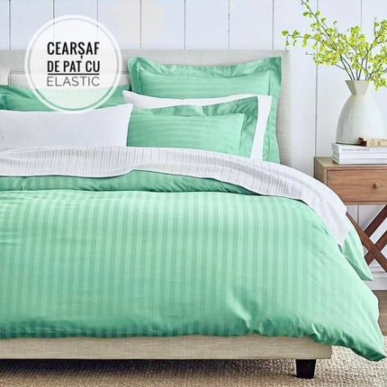 Lenjerie de Lux din Damasc Finetat Deluxe cu 6 piese-cearșaf de pat cu elastic Cod: DAE2
