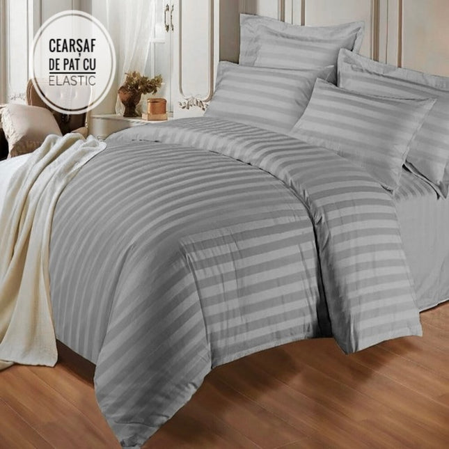 Lenjerie de Lux din Damasc Deluxe cu 6 piese-cearșaf de pat cu elastic Cod: DAE8