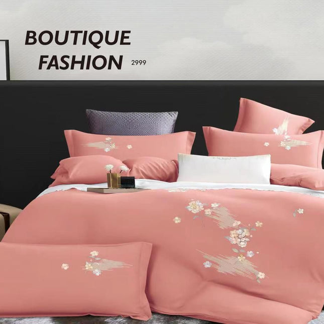 Lenjerie de Lux din Bumbac catifelat cu broderie 4 piese Cod: KH5