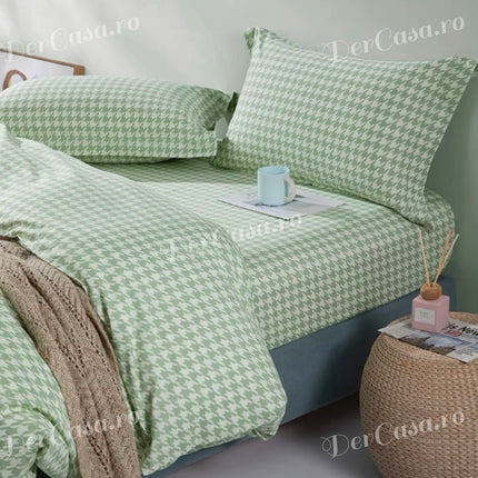 Lenjerie de Lux din Damasc Finetat Deluxe cu 6 piese-cearșaf de pat cu elastic(țesătură tip damasc) Cod: DAE91