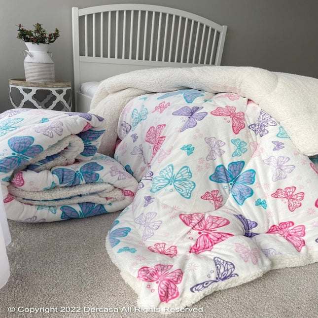 Pilotă groasă cocolino îmblănită, imprimeu fluturași