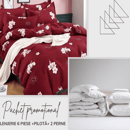 Set complet de pat: Lenjerie 6 piese + pilotă + 2 perne Cod: SCP11