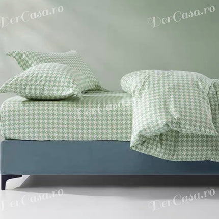 Lenjerie de Lux din Damasc Finetat Deluxe cu 6 piese-cearșaf de pat cu elastic(țesătură tip damasc) Cod: DAE91