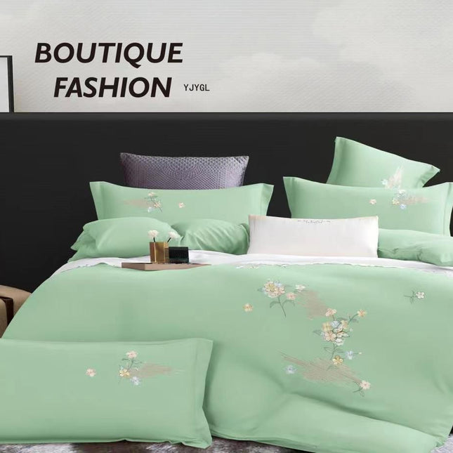 Lenjerie de Lux din Bumbac catifelat cu broderie 4 piese Cod: KH3