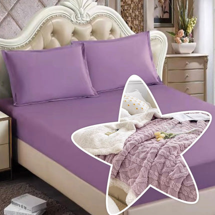 Husă elastic tercot + 2 fețe de pernă + PĂTURĂ cu blăniță Cod: HTP9