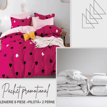 Set complet de pat: Lenjerie 6 piese + pilotă + 2 perne Cod: SCP16