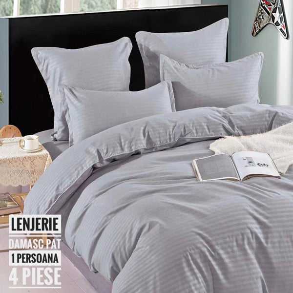 Lenjerie de Lux din Damasc cu 4 piese pentru pat de 1 persoana Cod: DMP11