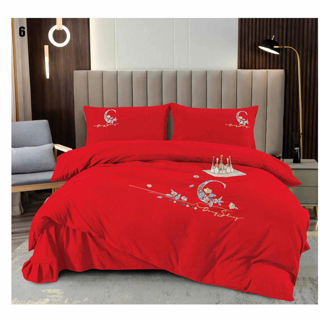 Lenjerie de Lux din Bumbac catifelat cu broderie 4 piese Rosu Cod: WH5