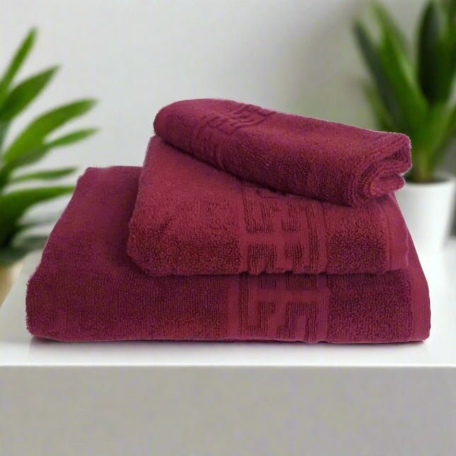 Set de 3 prosoape din bumbac 100% cu putere mare de absortie bordo