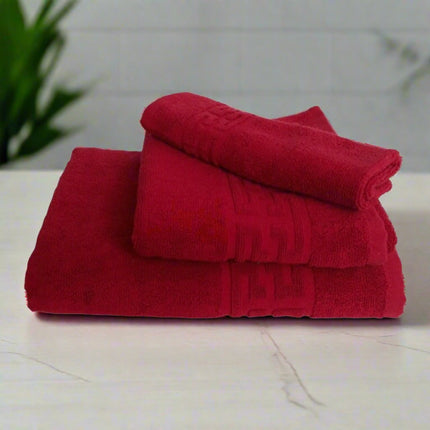Set de 3 prosoape din bumbac 100% cu putere mare de absortie rosu